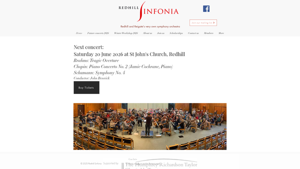 Screenshot of the Redhill Sinfonia website