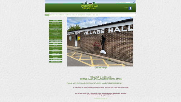 Screenshot of the Waltham Chase Village Hall website