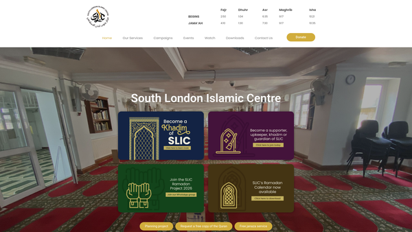 Screenshot of the South London Islamic Centre website