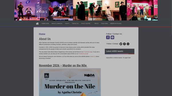 Screenshot of the Alton Operatic And Dramatic Society website
