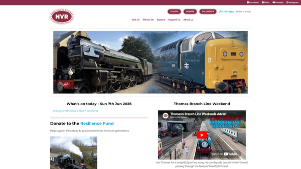 Screenshot of the Nene Valley Railway website