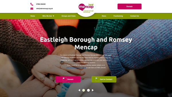 Screenshot of the Eastleigh Borough & Romsey Mencap Society website