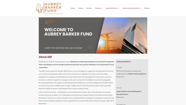 Screenshot of the The Aubrey Barker Fund website