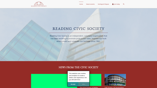 Screenshot of the Reading Civic Society website