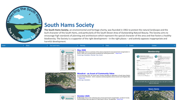 Screenshot of the South Hams Society website