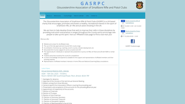 Screenshot of the Gloucestershire County Small-Bore Rifle And Pistol Association website
