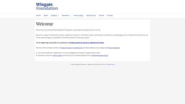 Screenshot of the The Harold Hyam Wingate Foundation website
