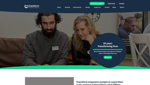 Screenshot of the Transform Housing & Support website