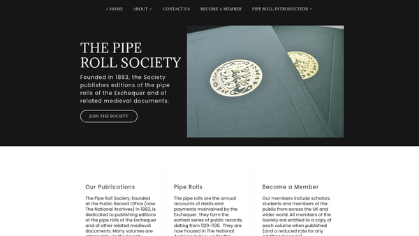 Screenshot of the The Pipe Roll Society website