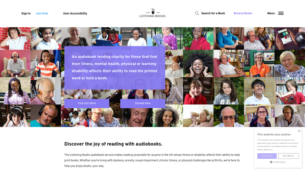 Screenshot of the Listening Books website