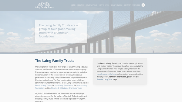 Screenshot of the The Kirby Laing Foundation website