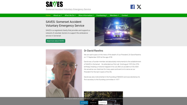 Screenshot of the Somerset Accident Voluntary Emergency Service (Saves) website