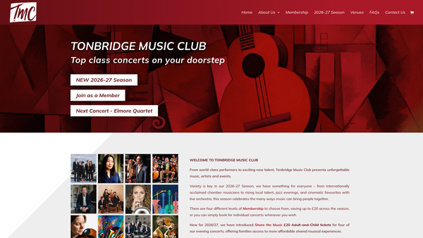 Screenshot of the Tonbridge Music Club website