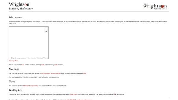 Screenshot of the The Wrightson Allotments website