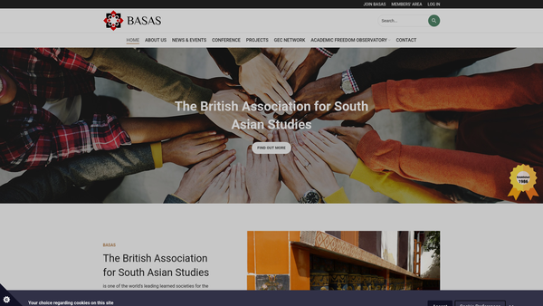 Screenshot of the The British Association For South Asian Studies website
