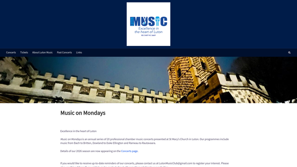 Screenshot of the Luton Music Club website
