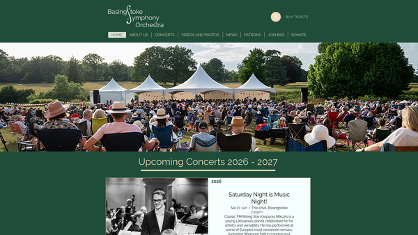 Screenshot of the Basingstoke Symphony Orchestra website