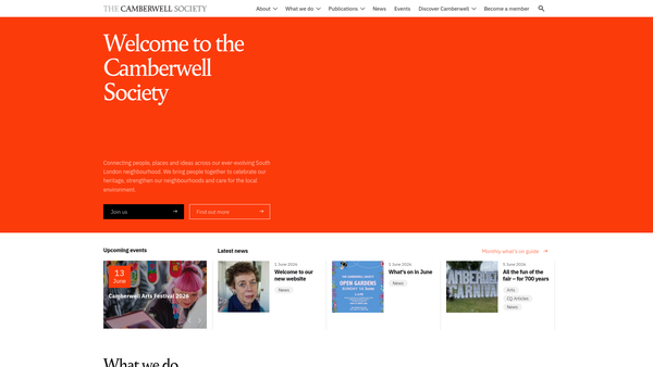 Screenshot of the The Camberwell Society website