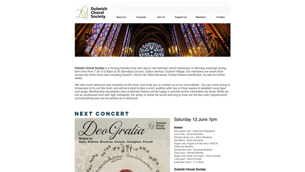 Screenshot of the Dulwich Choral Society website