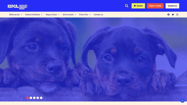 Screenshot of the Royal Society For The Prevention Of Cruelty To Animals South East Somerset Branch website