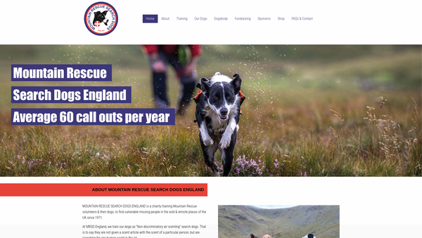 Screenshot of the The Search And Rescue Dog Association (England) website