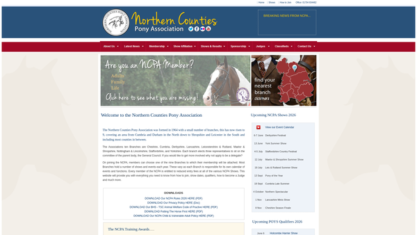 Screenshot of the Northern Counties Pony Association website