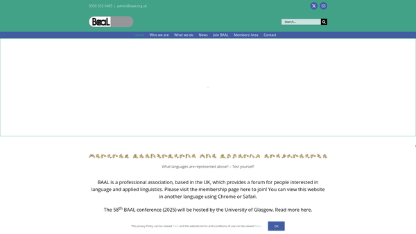 Screenshot of the The British Association For Applied Linguistics website
