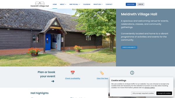 Screenshot of the Meldreth Village Hall Trust website