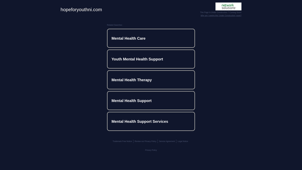 Screenshot of the Hope For Youth (NI) website