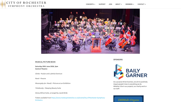 Screenshot of the City Of Rochester Symphony Orchestra website