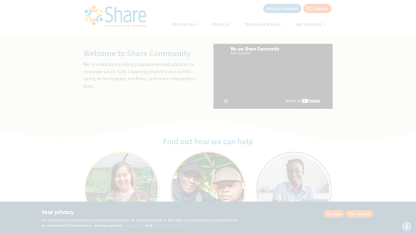 Screenshot of the Share Community Limited website