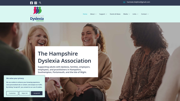 Screenshot of the The Hampshire Dyslexia Association website