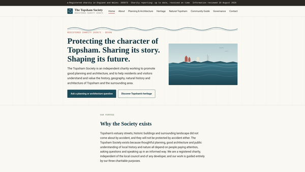 Screenshot of the The Topsham Society website