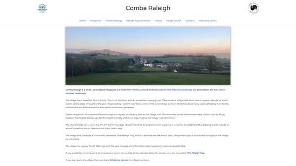 Screenshot of the Combe Raleigh Village Hall website