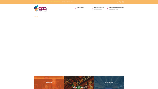Screenshot of the Gujarati Arya Association London website