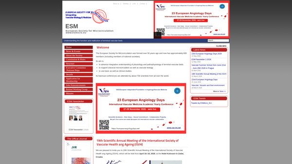 Screenshot of the European Society For Microcirculation website