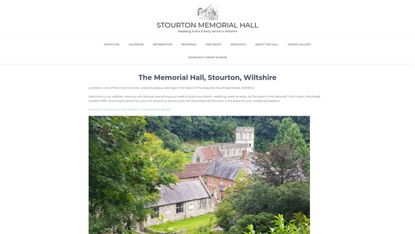 Screenshot of the Stourton Memorial Hall website