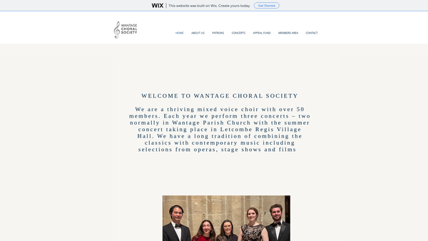 Screenshot of the Wantage Choral Society website