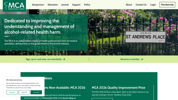 Screenshot of the Medical Council On Alcohol website