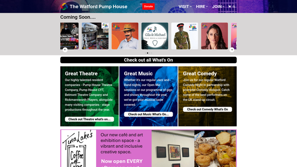 Screenshot of the The Pump House Theatre And Arts Trust Limited website