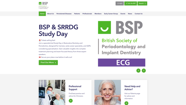 Screenshot of the The British Society of Periodontology and Implant Dentistry website