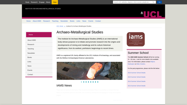Screenshot of the The Institute For Archaeo-Metallurgical Studies website