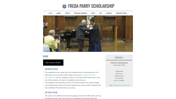 Screenshot of the The Freda Parry Scholarship Fund website