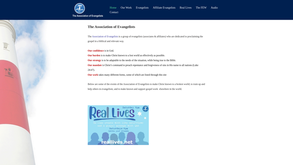Screenshot of the The Association Of Evangelists website