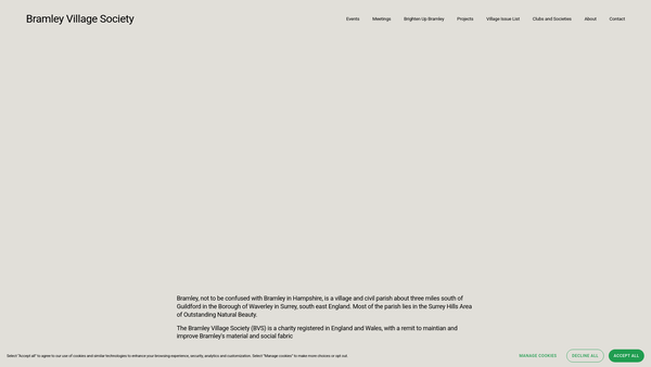 Screenshot of the The Bramley Village Society website