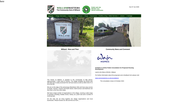 Screenshot of the Willand Youth Club website