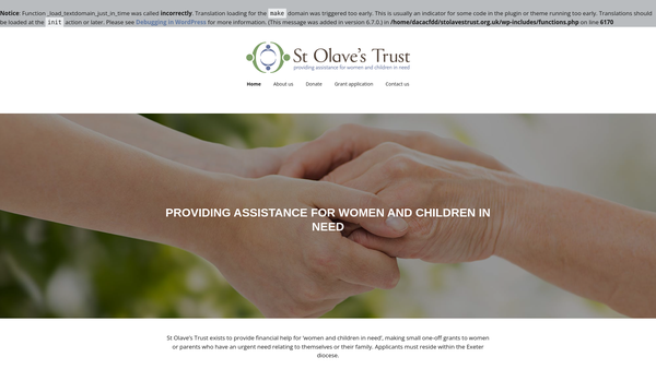 Screenshot of the Exeter Diocesan Association For The Care Of Women And Children (Saint Olave's Trust) website