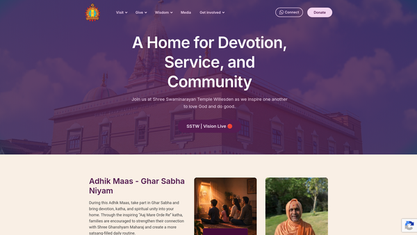 Screenshot of the The Shree Swaminarayan Temple website
