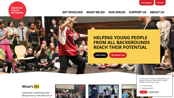 Screenshot of the Creative Youth Network website