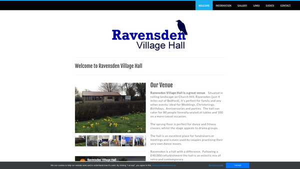 Screenshot of the Ravensden Village Hall website